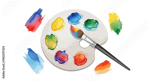 Artist's Palette with Paintbrush and Colorful Swatches