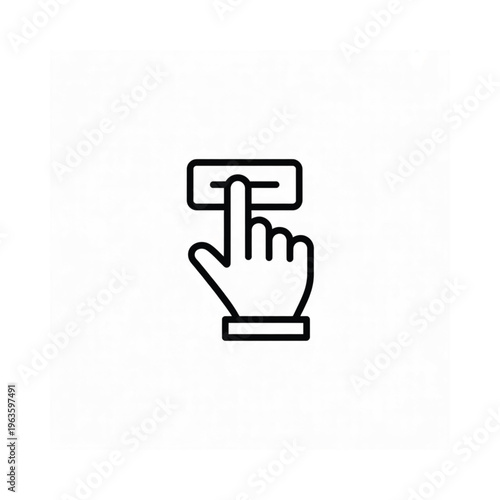 Line art illustration of a finger pressing a rectangular button