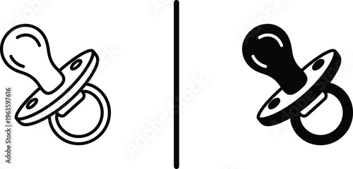A simple illustration of two pacifiers in black and white