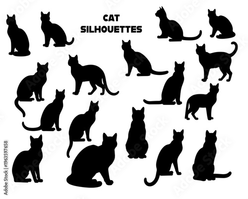 Collection of cat silhouettes in various poses, transparent backdrop [Converted] copy
