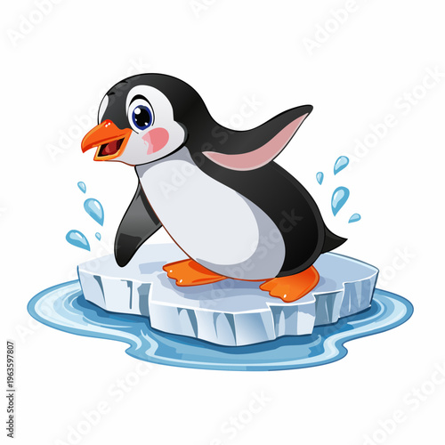 Pinguin rutscht auf Eis