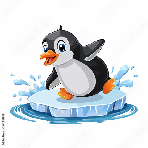 Pinguin rutscht auf Eis