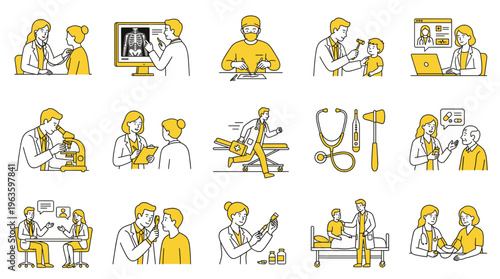 Flat design vector illustration of diverse people working in modern office and remote settings with digital devices