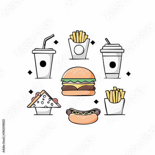 Fast food meal with burger fries.