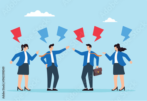 Flat illustration of business colleagues arguing work disagreement dispute conflict problem challenge