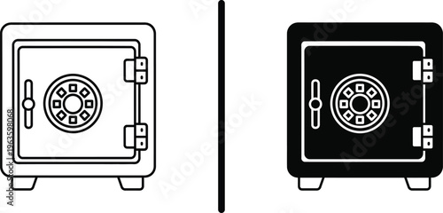 A black and white illustration of two safes side by side