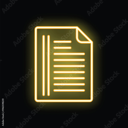 Bright yellow document icon glowing on black background, perfect for concepts related to digital files and online documents