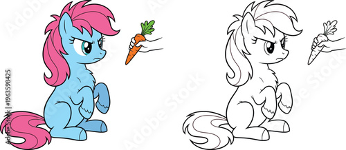 Grumpy Pony Refusing Carrot Cute Cartoon Animal Illustration