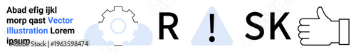 Risk management, decision-making, safety protocols, business strategy, caution awareness, hazard prevention. Gear, exclamation in triangle thumbs up. Risk management and decision-making concept