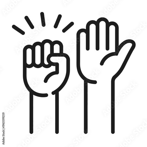 Volunteer and Donation Line Icon Featuring Social Help Concept with Raised Hands and Heart Symbol for Charity Foundation and Community Support Services Graphic.