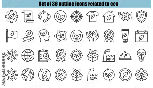Set of 30 outline icons related to eco, leaf. Linear icon collection. Editable stroke. Vector illustration
