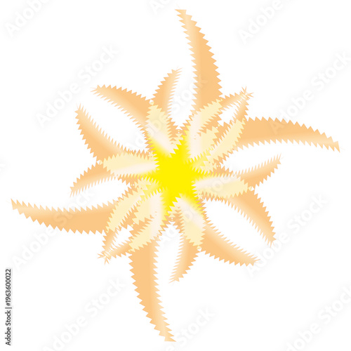 Orange abstract spiral radial flower burst with glowing center, creative energy design for modern background, branding and digital artwork.