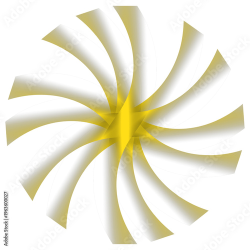 Abstract golden swirl radial shape with smooth curves, luxury design background for branding, logo, packaging and digital artwork.