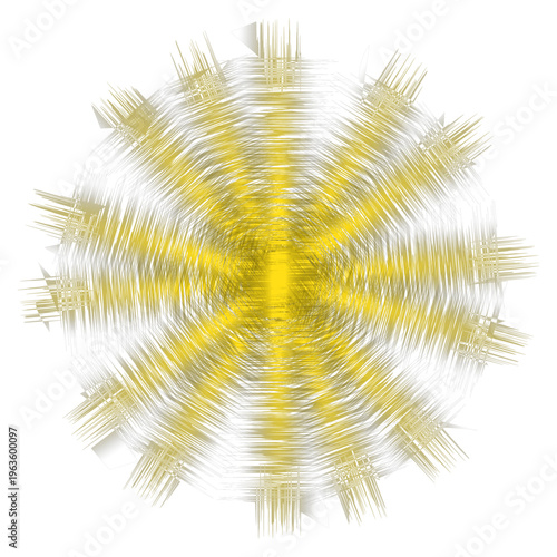 Abstract golden snowflake radial burst with fine lines, glowing energy design, modern geometric background for branding and digital art