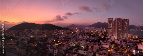Fényképezés Aerial Panorama Nha Trang North City Sunset Lights