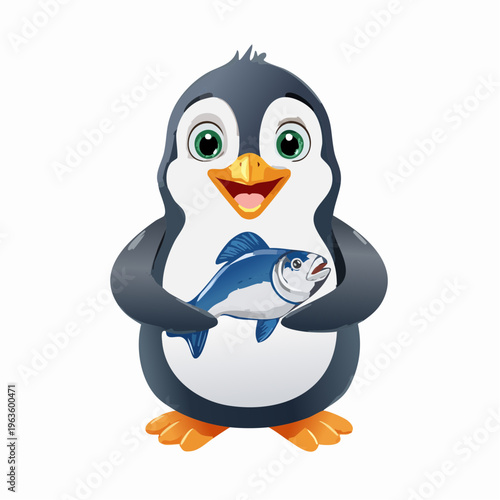 Pinguin mit Fisch im Mund