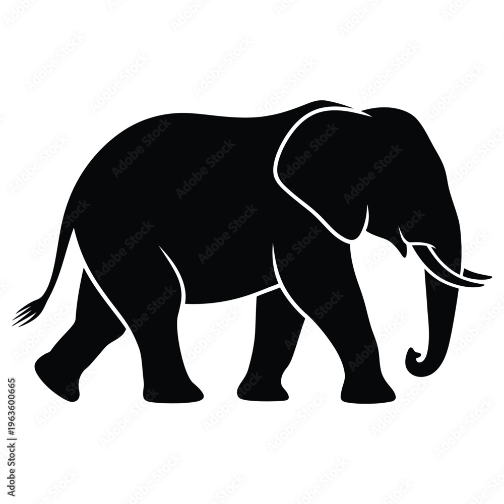 Fototapeta premium A striking black silhouette of an african elephant walking forward conveying strength and grace silhouette