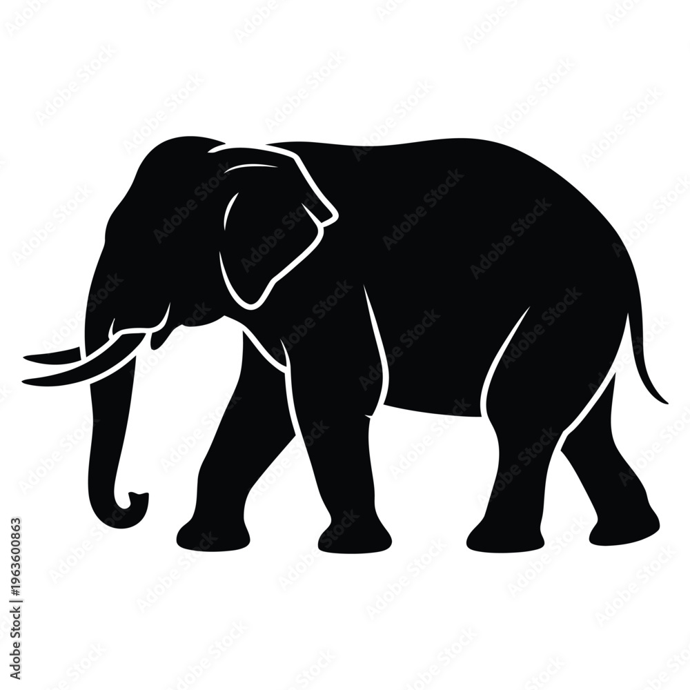 Fototapeta premium A striking black silhouette of an african elephant walking forward conveying strength and grace silhouette