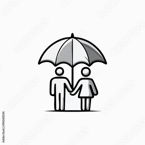 Couple Holding Umbrella Together.