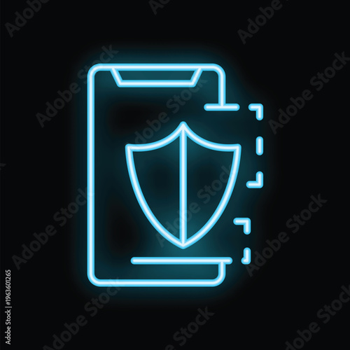 Blue neon icon of a smartphone with a shield depicting mobile security Free Download Blue neon icon of a smartphone with a shield depicting mobile security - GFXLoad