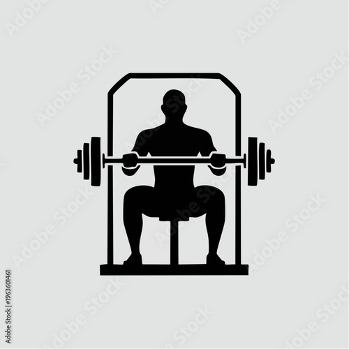 Black silhouette of man lifting weights on bench press machine