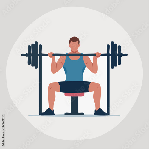 Man doing seated squats with barbell weightlifting illustration