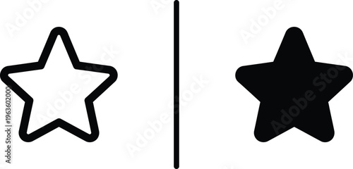 A simple graphic design featuring two star shapes on a white background