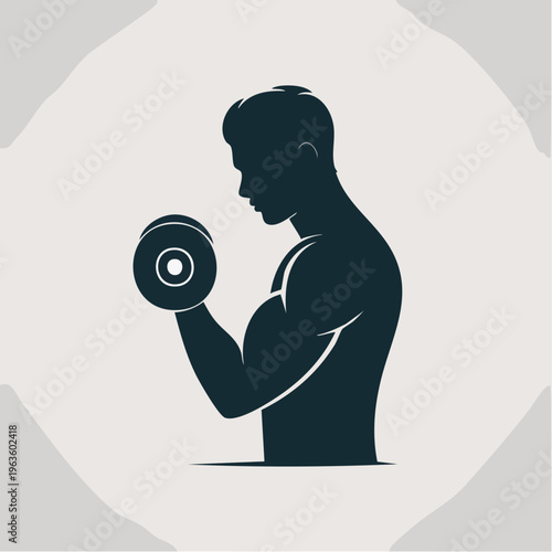 dark blue silhouette of man lifting dumbbell icon