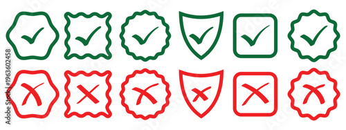 Check mark and red cross icon set, professional approved and rejected symbols, green tick and red cross collection, professional web design and mobile app illustration. account Approval check flat 