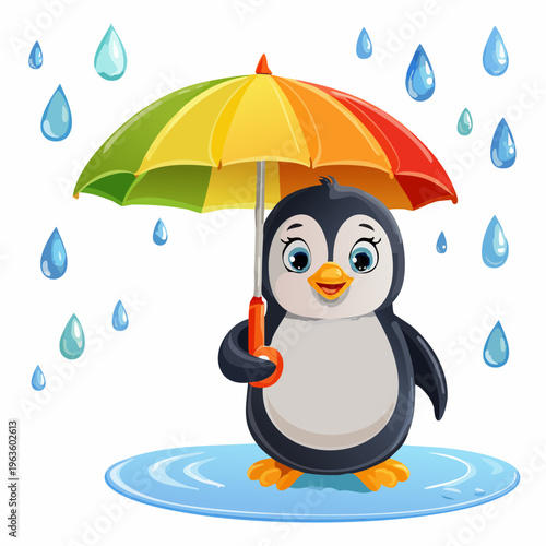 Pinguin im Regen mit Schirm