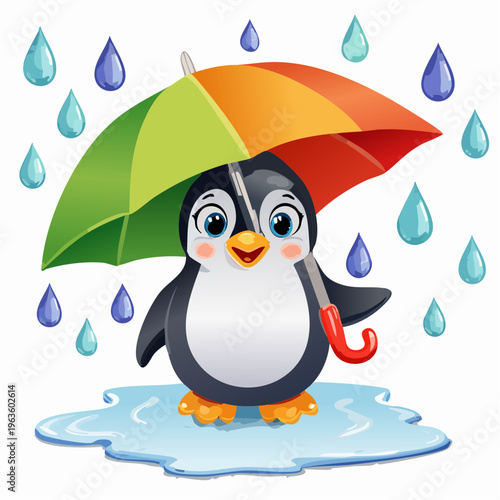 Pinguin im Regen mit Schirm