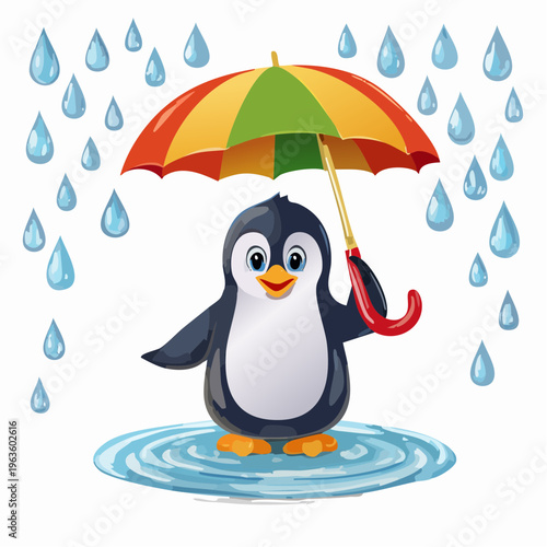 Pinguin im Regen mit Schirm