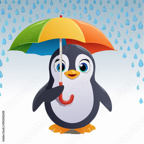 Pinguin im Regen mit Schirm