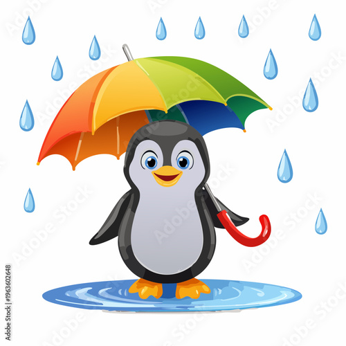 Pinguin im Regen mit Schirm