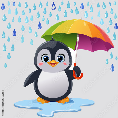 Pinguin im Regen mit Schirm