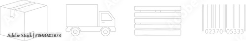 Logistics icons, shipping symbols, delivery graphics, transportation signs isolated on Transparent Background