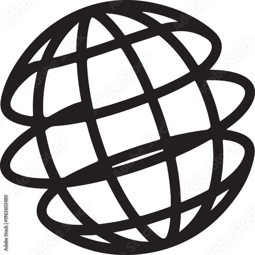 A black and white wireframe globe icon shows a three dimensional representation of Earth