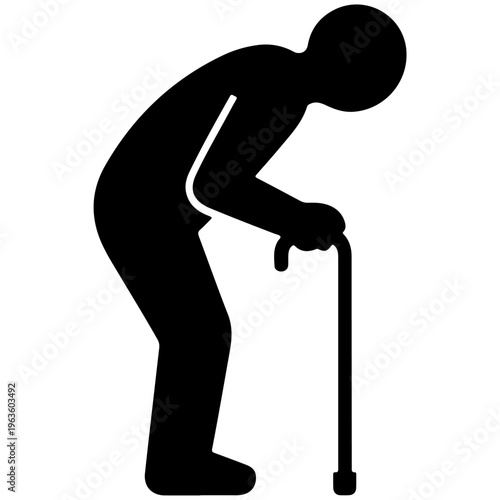 Elderly person using a cane for support while walking
