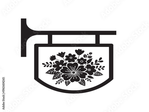 Charming hanging flower shop sign for vintage florist and garden center logos