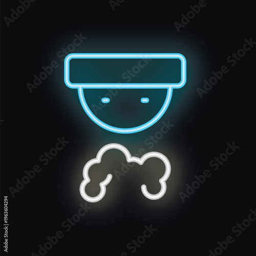 Neon smoke detector detecting smoke icon on black background