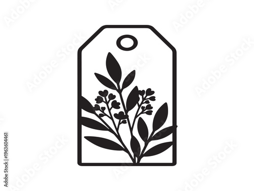 Botanical gift tag silhouette with charming leaf and flower accent details