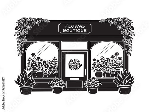 Hand drawn floral boutique silhouette with artistic sketch style botanical details