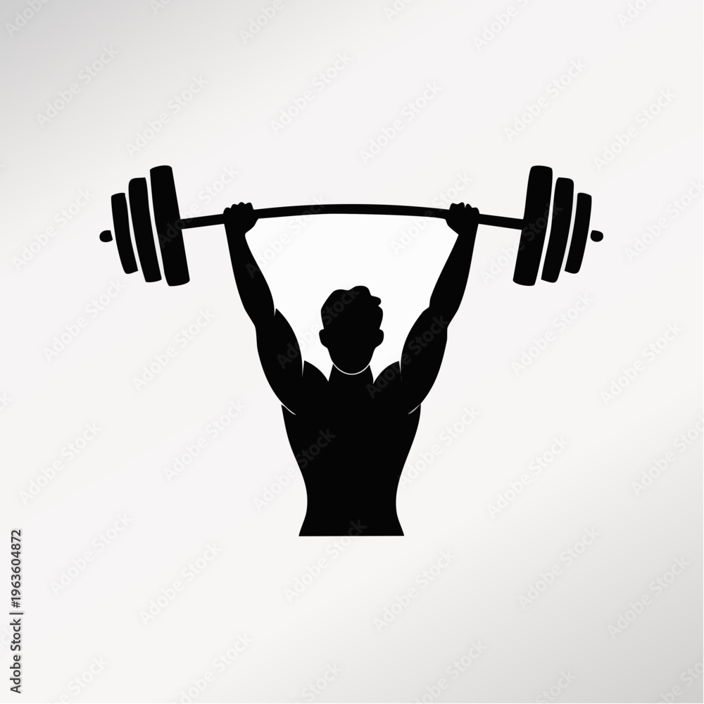 Fototapeta premium Black silhouette of a man lifting weights overhead