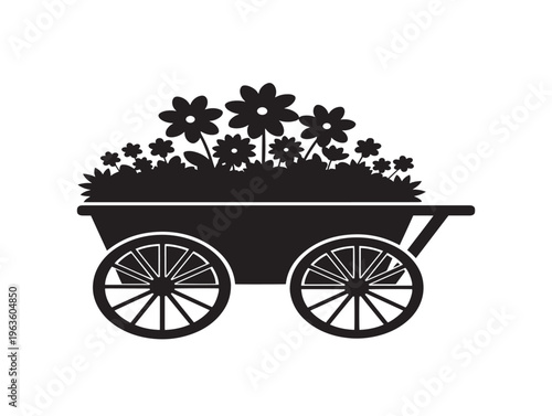 Whimsical flower cart silhouette with charming vintage mobile vendor design