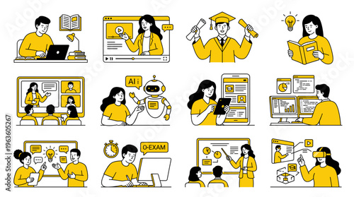 Flat design illustration of remote work team collaboration with video calls and digital communication