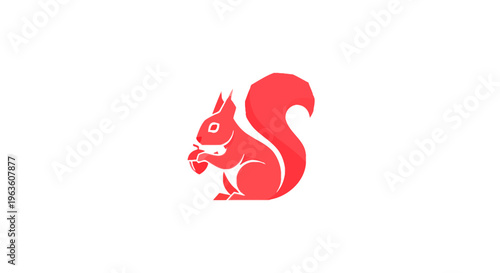 Stylized red squirrel graphic holding an acorn, flat vector illustration of a cute woodland animal icon.