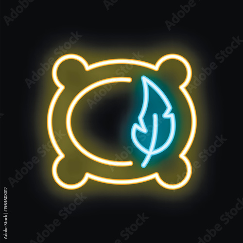 Glowing neon icon of soft pillow ideal for illustrating quality sleep, rest and relaxation