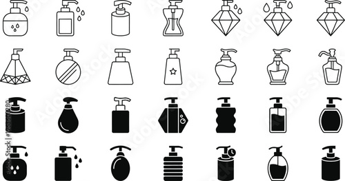 Liquid Soap Dispenser Icon Set Minimalist Line Art Vector