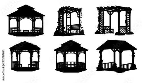 Pergola gazebo garden pavilion icons outdoor structure vector set