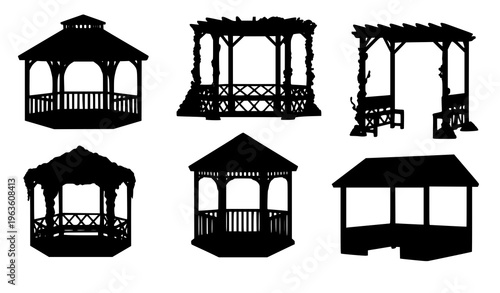 Garden gazebo pergola cartoon outdoor pavilion vector set